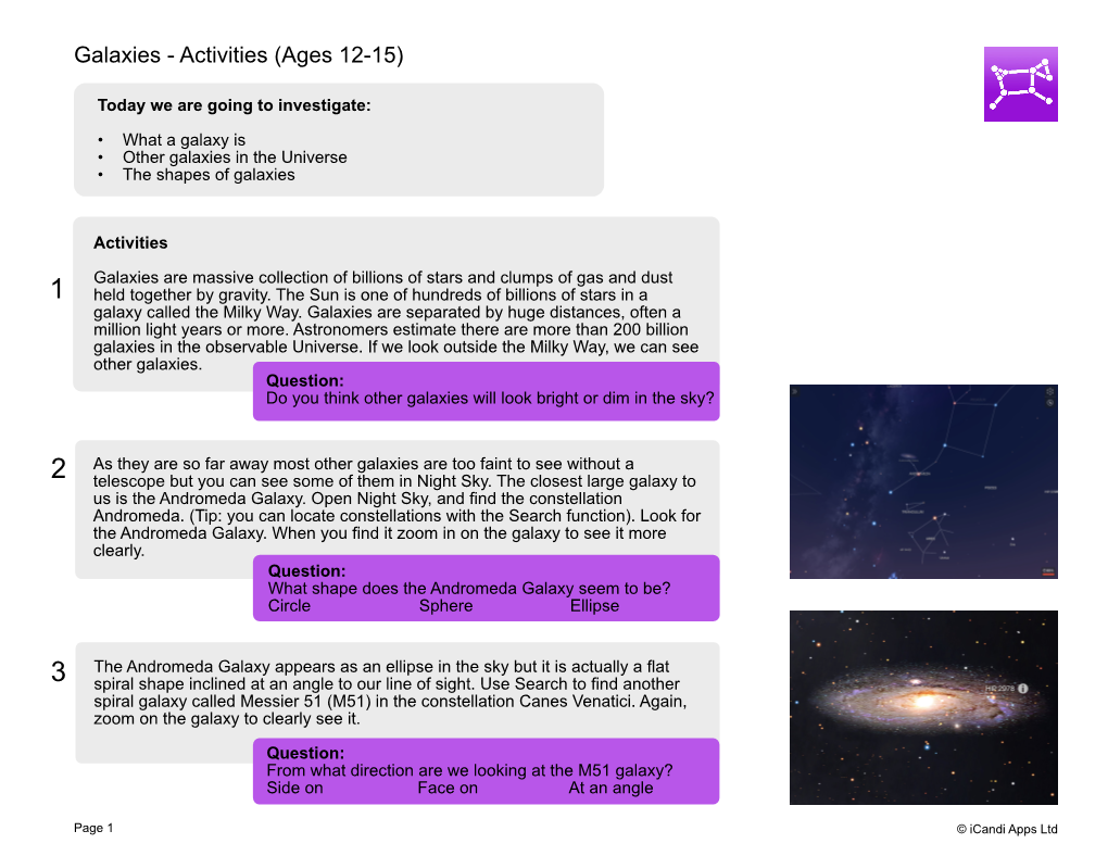 Galaxies - Activities (Ages 12-15)