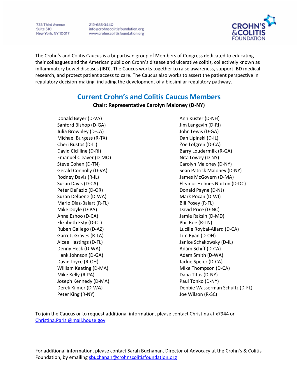 Current Crohn's and Colitis Caucus Members