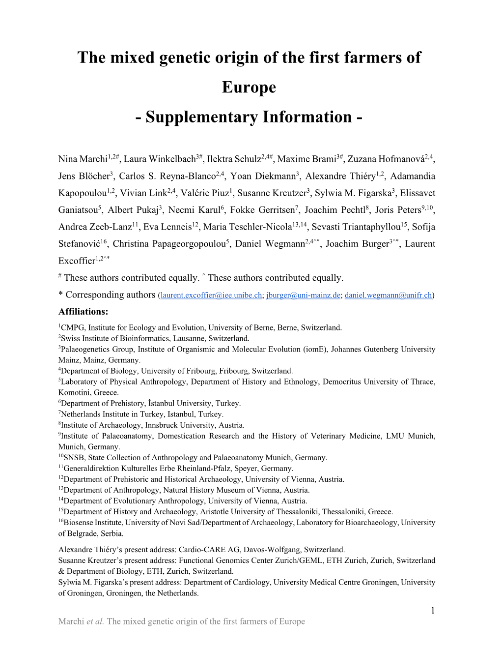 The Mixed Genetic Origin of the First Farmers of Europe - Supplementary Information