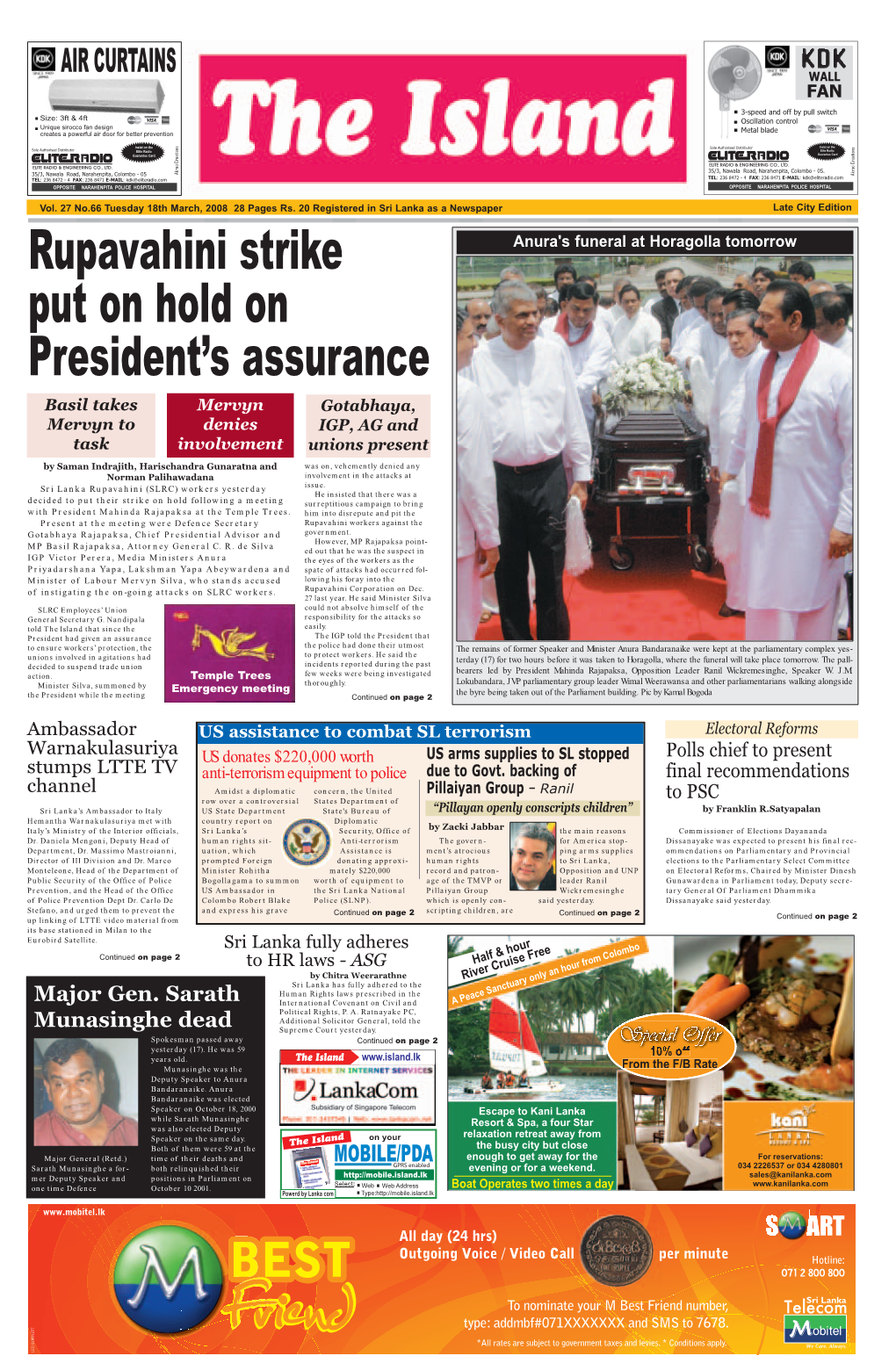 Rupavahini Strike Put on Hold on President's Assurance