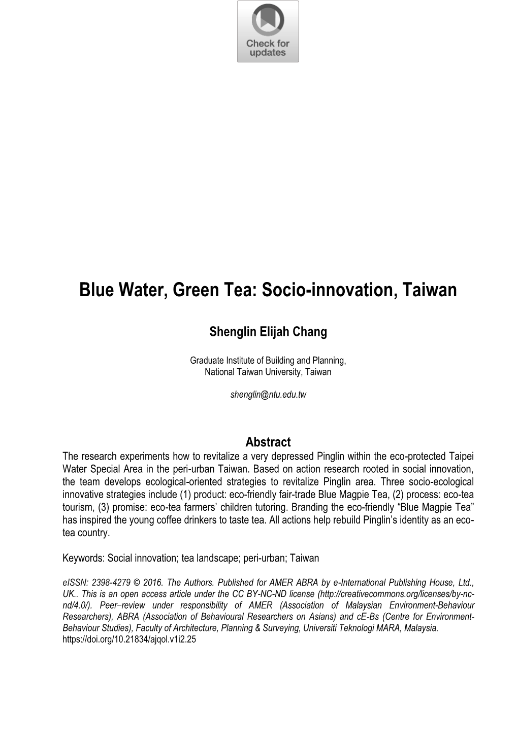 Blue Water, Green Tea: Socio-Innovation, Taiwan
