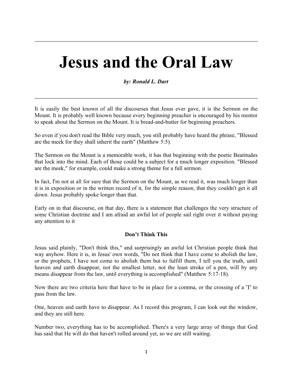Jesus and the Oral Law