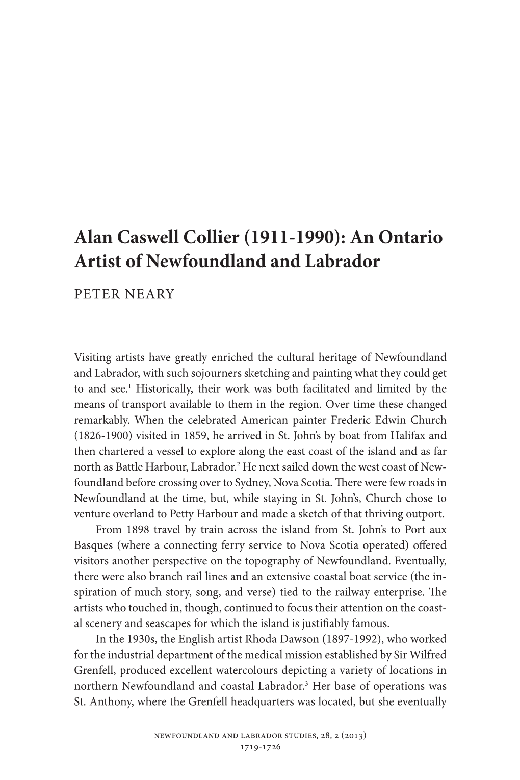 Alan Caswell Collier (1911-1990): an Ontario Artist of Newfoundland and Labrador