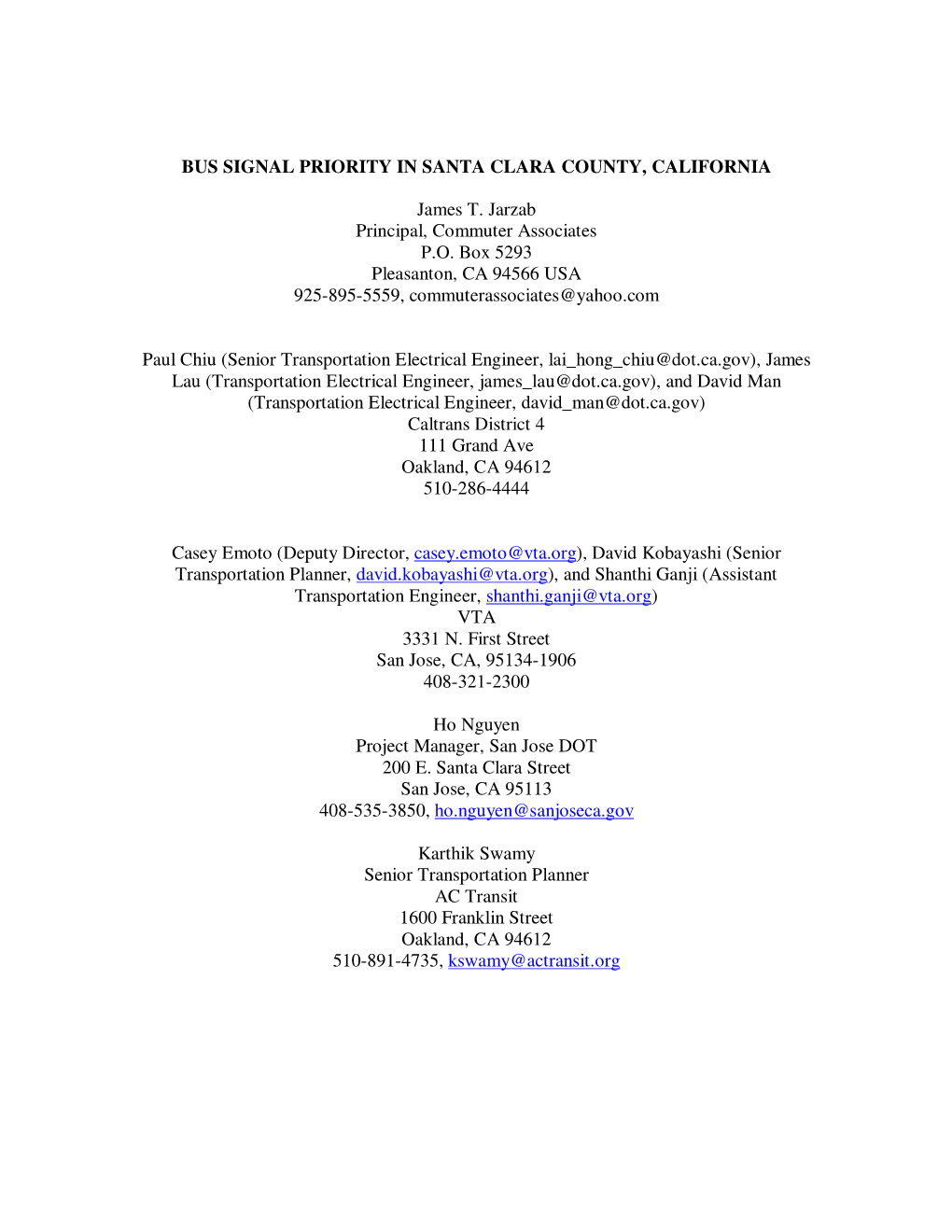 Bus Signal Priority in Santa Clara County, California