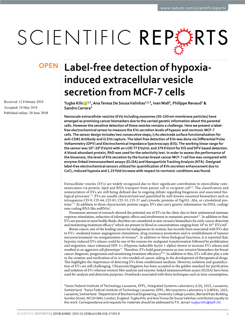 Label-Free Detection of Hypoxia-Induced Extracellular