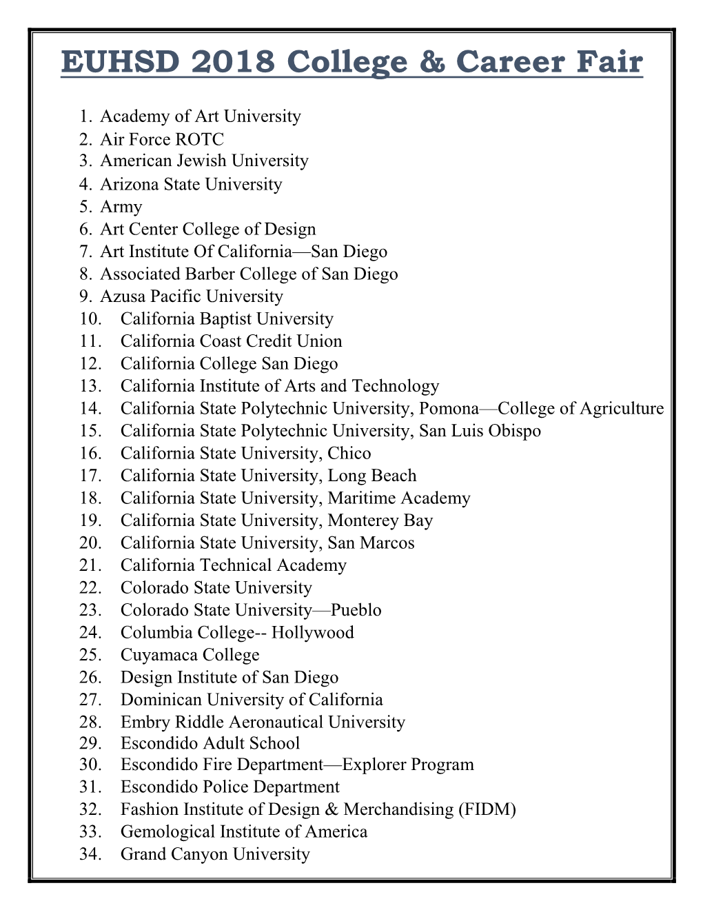 EUHSD 2018 College & Career Fair