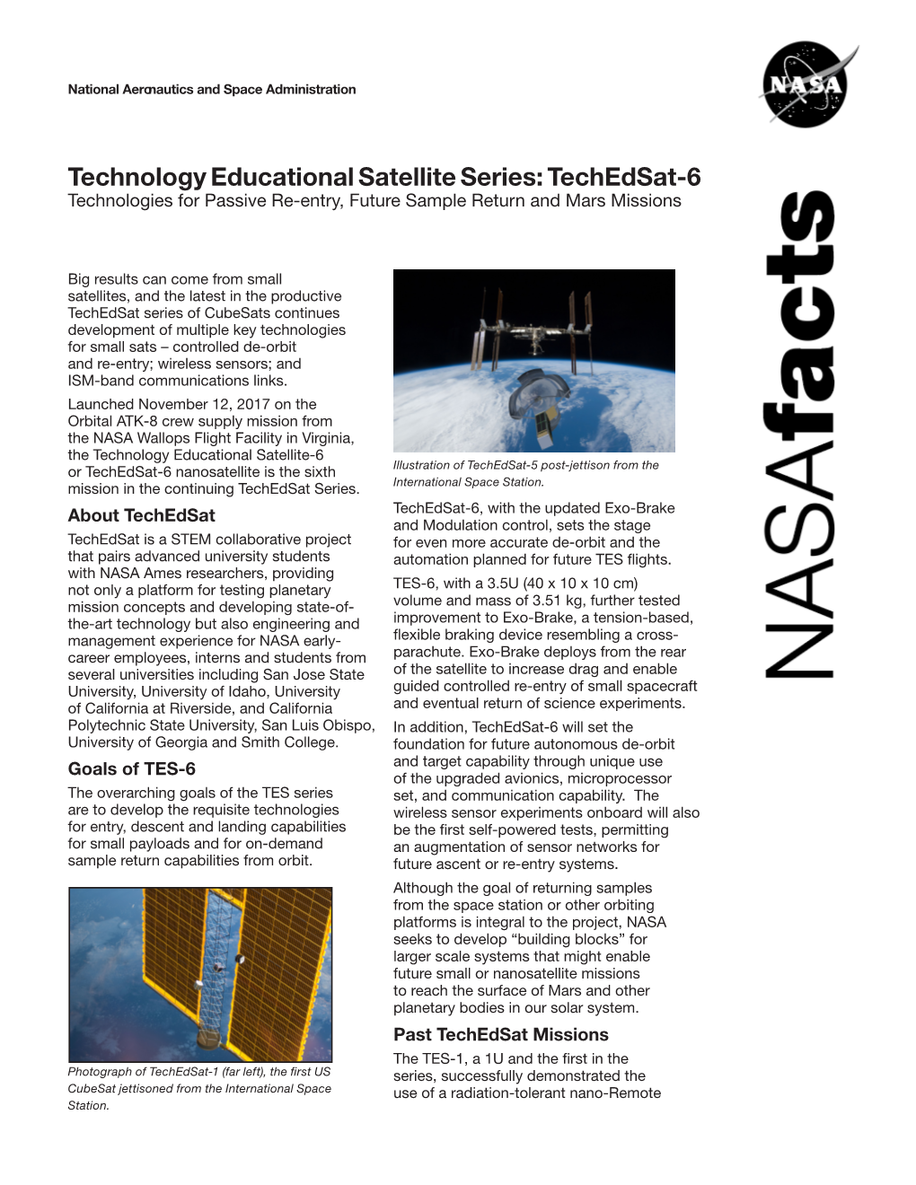 Techedsat-6 Technologies for Passive Re-Entry, Future Sample Return and Mars Missions