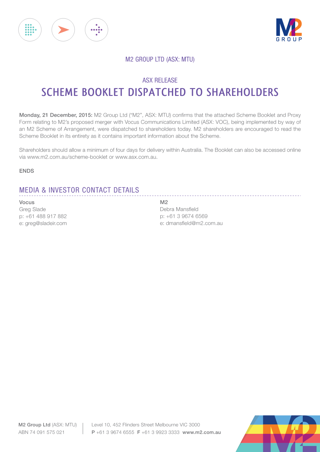 Scheme Booklet Dispatched to Shareholders