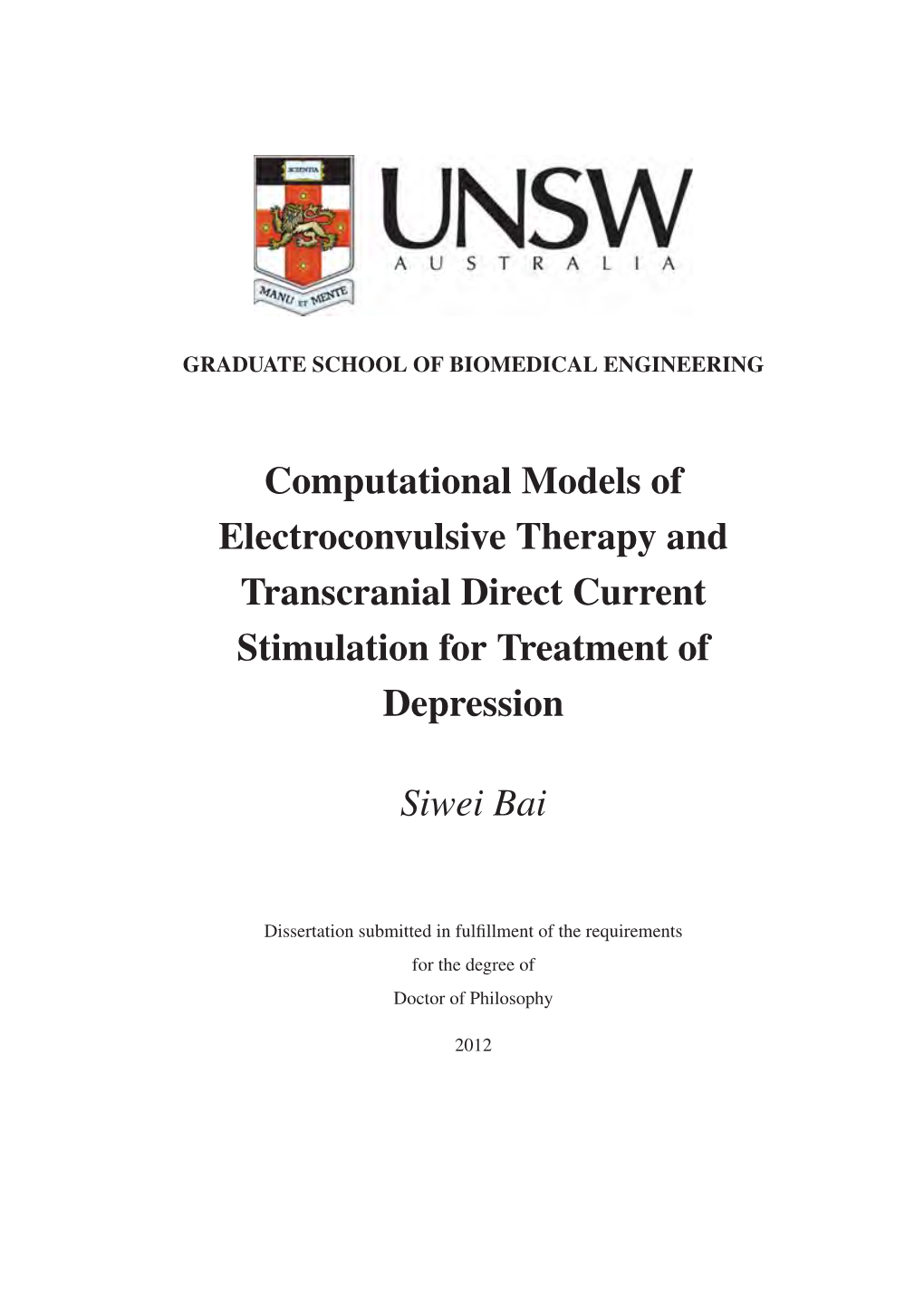 Computational Models of Electroconvulsive Therapy and Transcranial Direct Current Stimulation for Treatment of Depression