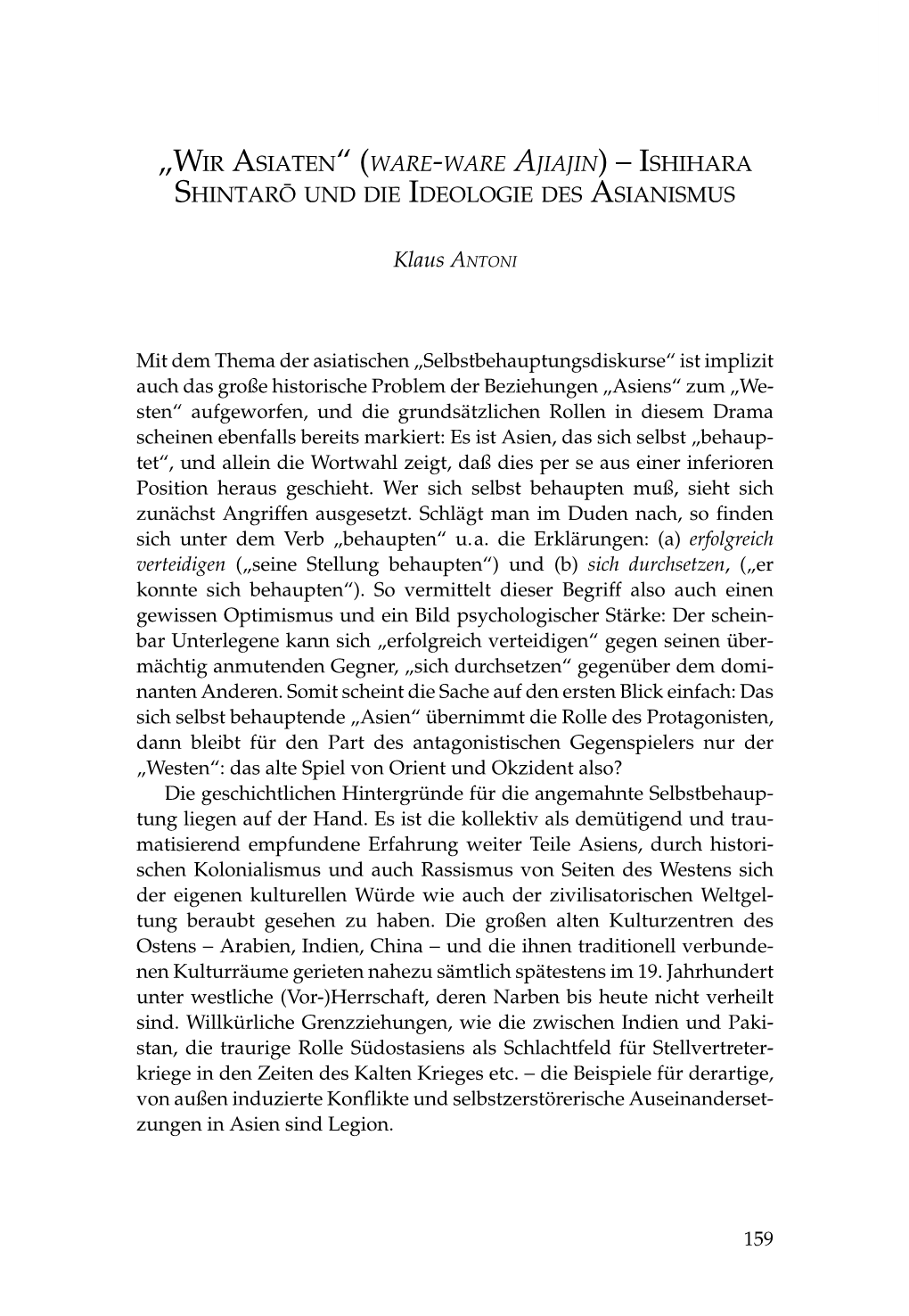 „Wir Asiaten“ (Ware-Ware Ajiajin) – Ishihara Shintarô Und Die Ideologie Des Asianismus