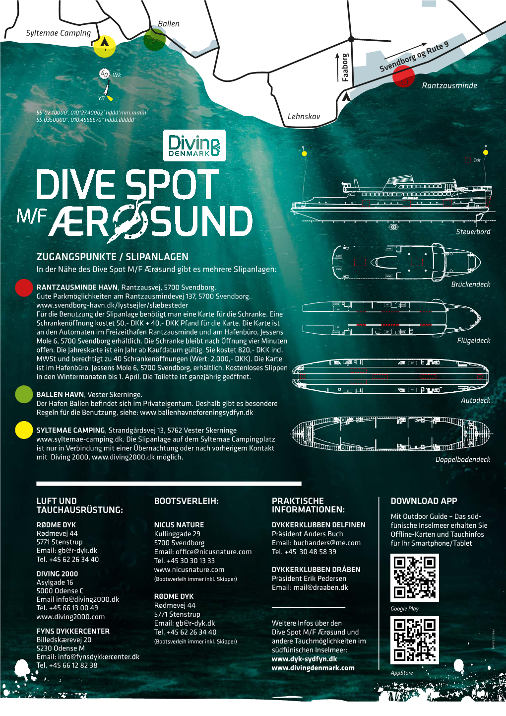 Zugangspunkte / Slipanlagen DOWN in Der Nähe Des Dive Spot M/F Ærøsund Gibt Es Mehrere Slipanlagen: DOWN DOWN Rantzausminde Havn, Rantzausvej, 5700 Svendborg