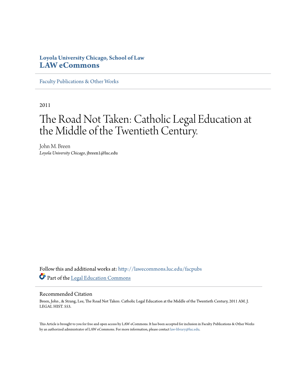 Catholic Legal Education at the Middle of the Twentieth Century