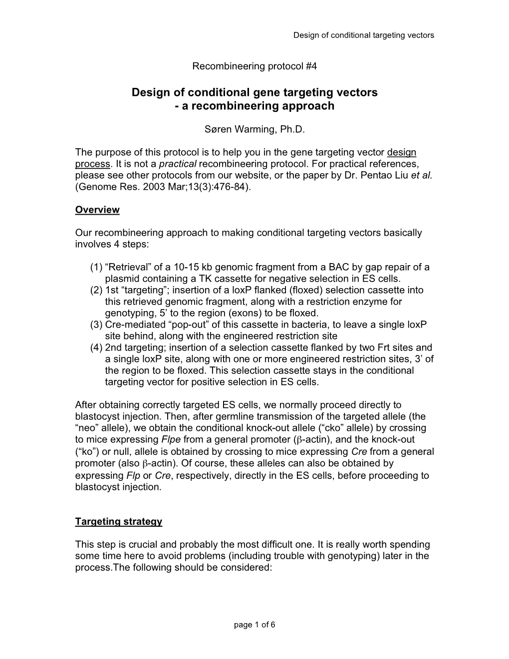 Design of Conditional Gene Targeting Vectors - a Recombineering Approach