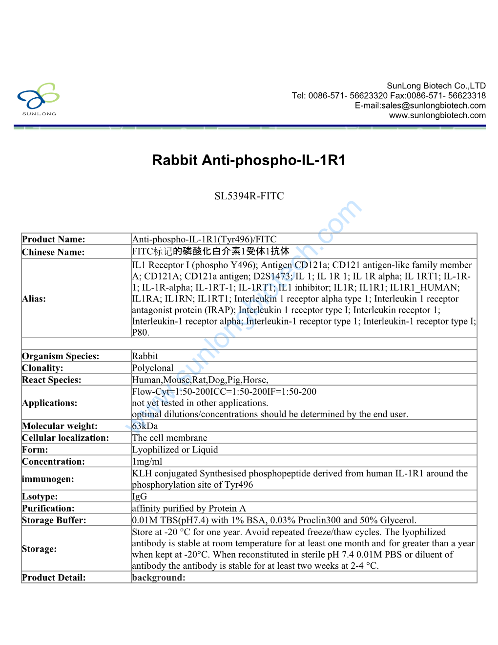 Rabbit Anti-Phospho-IL-1R1-SL5394R-FITC