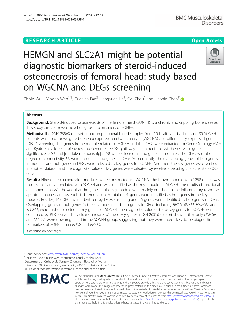 HEMGN and SLC2A1 Might Be Potential Diagnostic Biomarkers Of