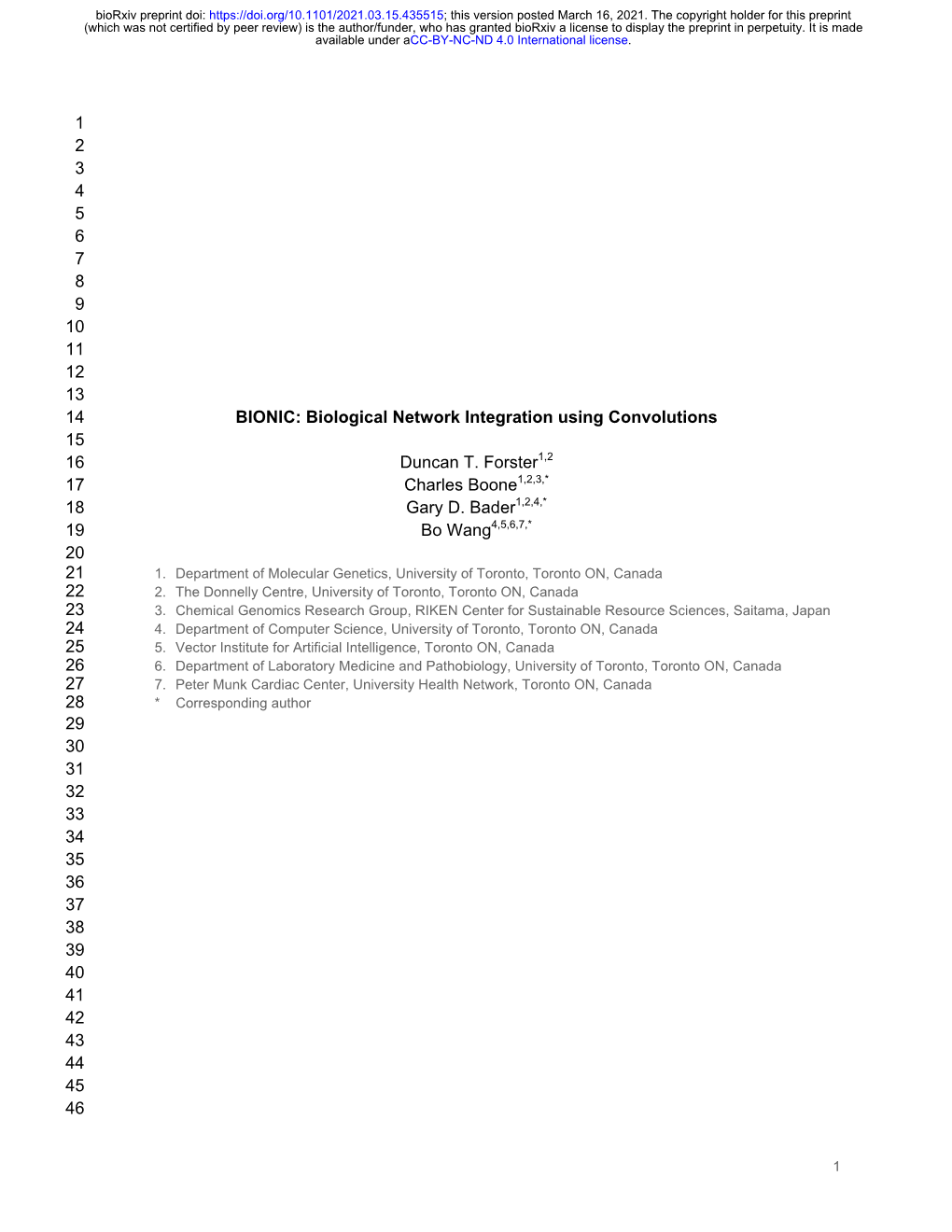 BIONIC: Biological Network Integration Using Convolutions 15 16 Duncan T