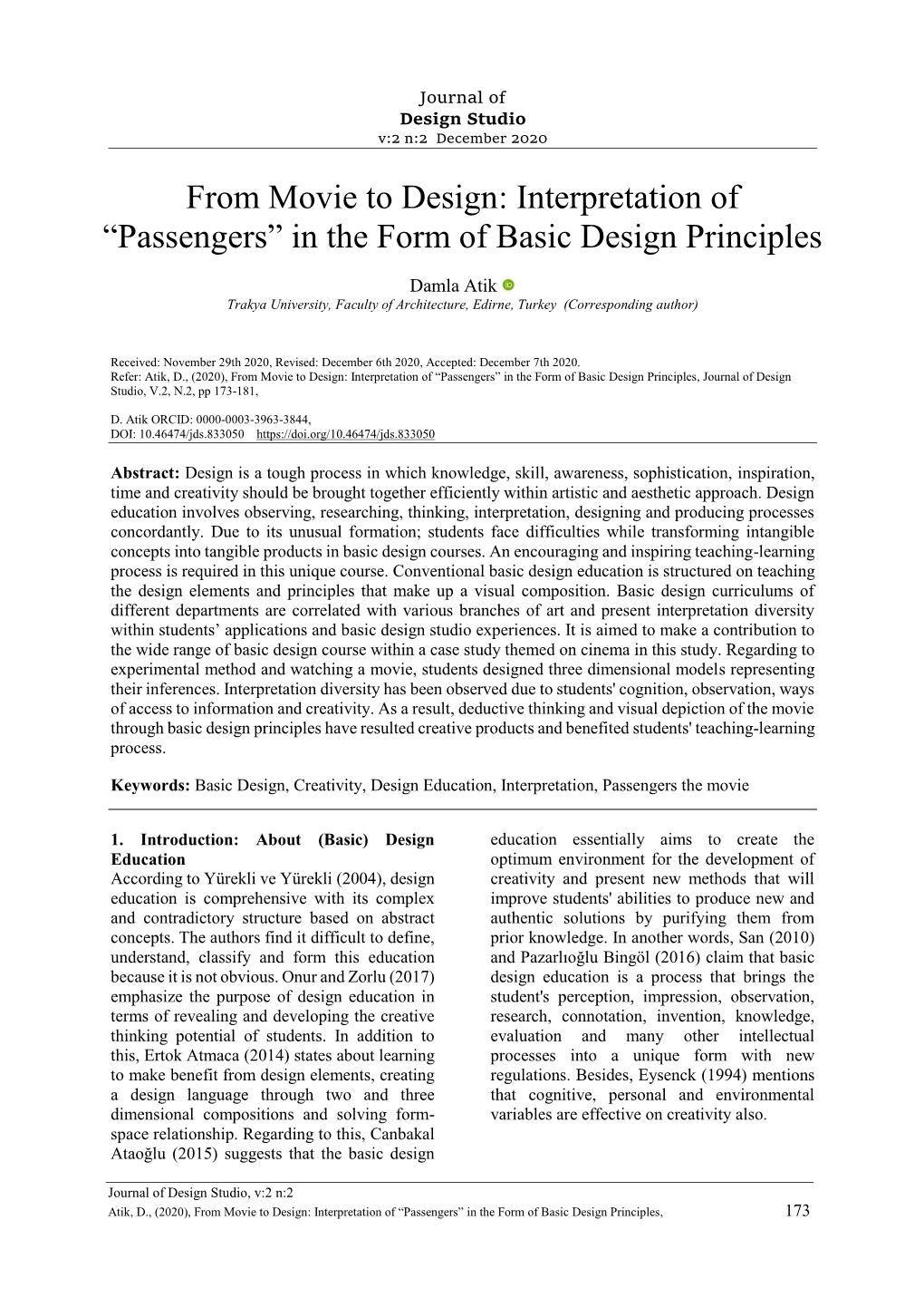 From Movie to Design: Interpretation of “Passengers” in the Form of Basic Design Principles