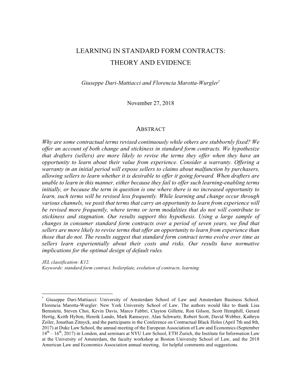 Learning in Standard Form Contracts: Theory and Evidence