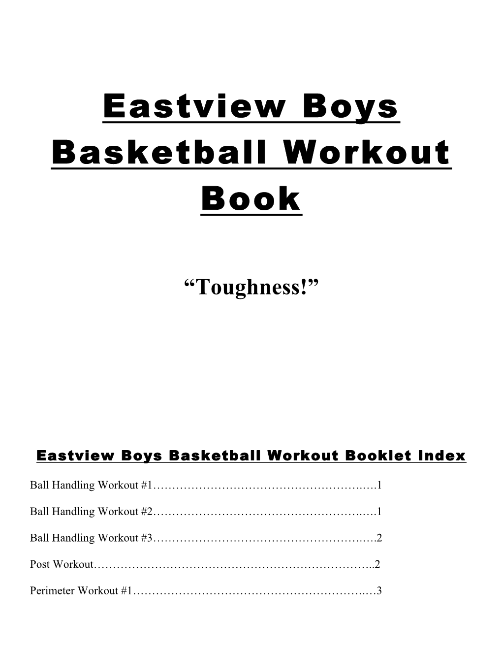 Eastview Boys Basketball Workout Book