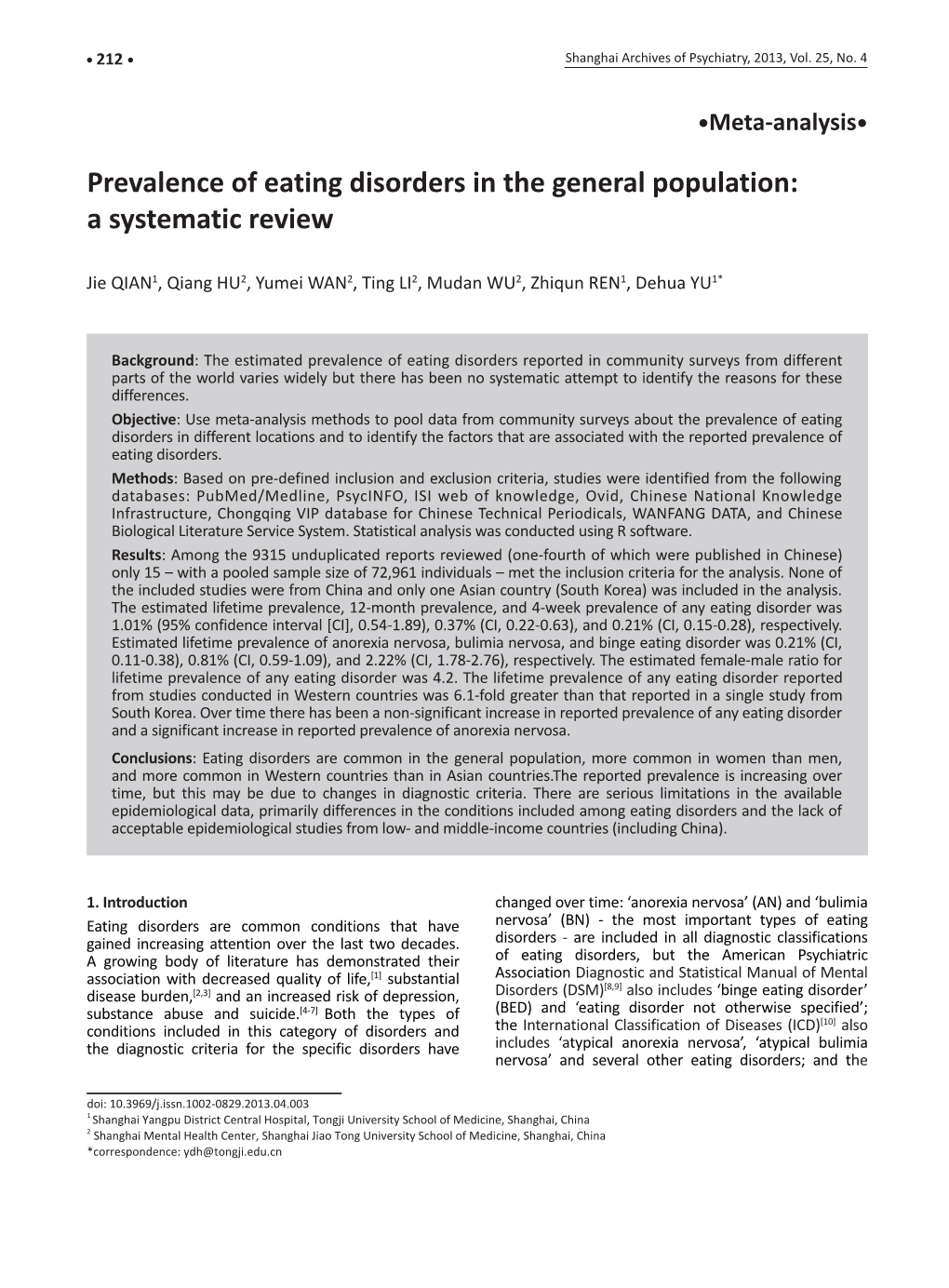 Prevalence of Eating Disorders in the General Population: a Systematic Review