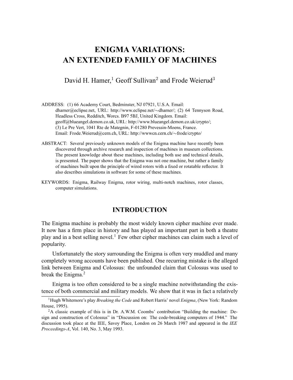 Enigma Variations: an Extended Family of Machines