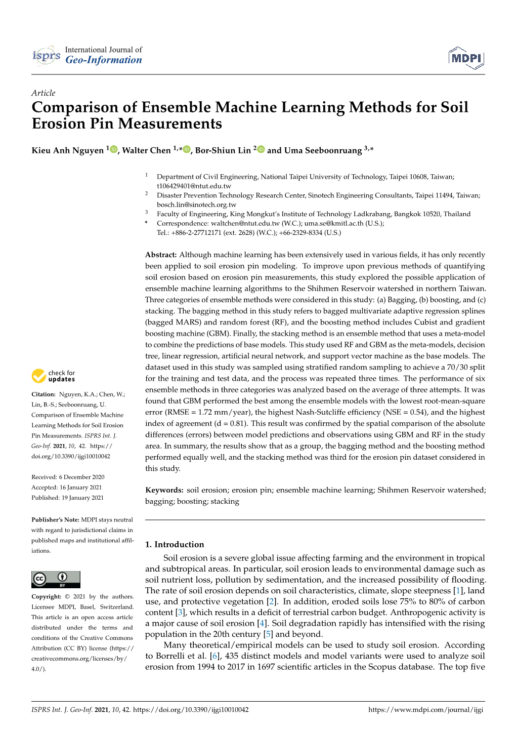 Comparison of Ensemble Machine Learning Methods for Soil Erosion Pin Measurements