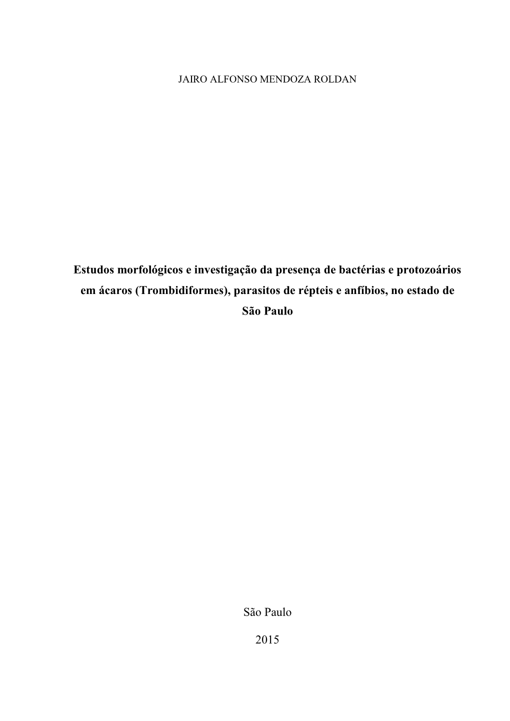 Trombidiformes), Parasitos De Répteis E Anfíbios, No Estado De São Paulo