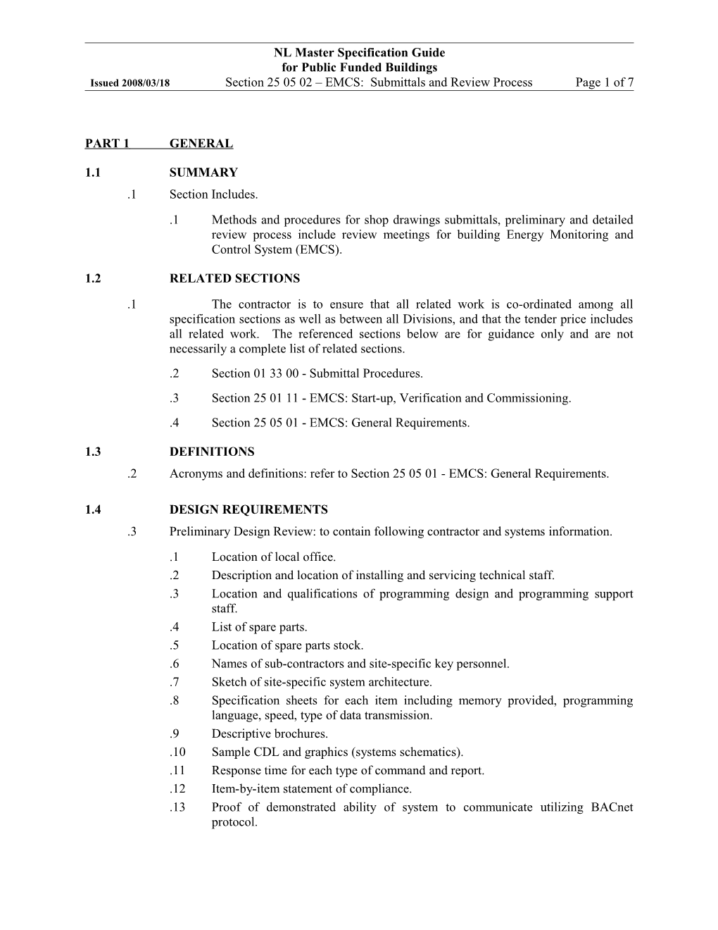 EMCS: Submittals and Review Process