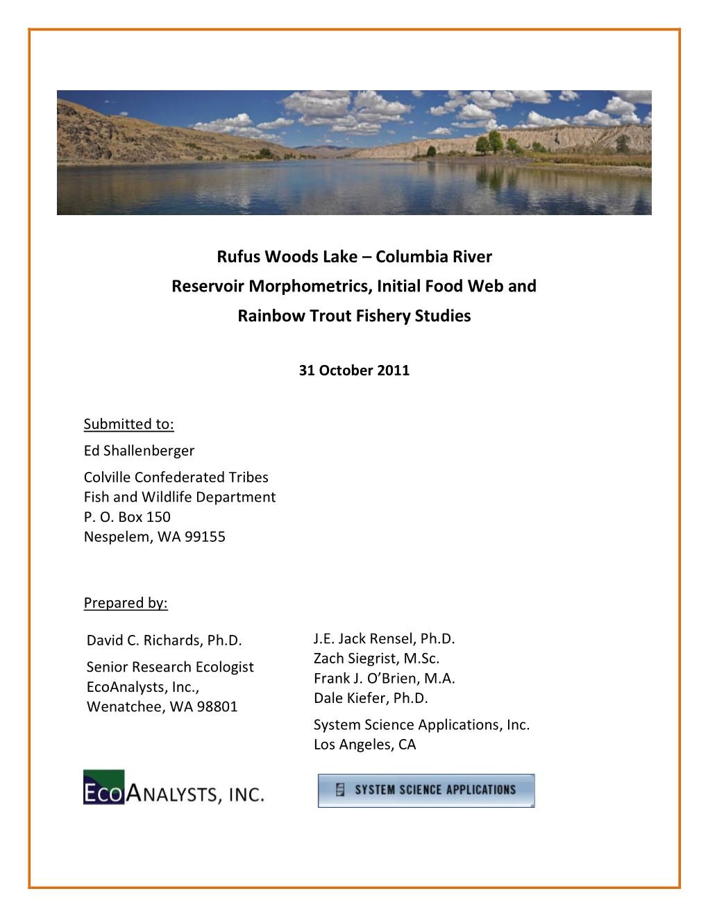 Rufus Woods Lake – Columbia River Reservoir Morphometrics, Initial Food Web and Rainbow Trout Fishery Studies