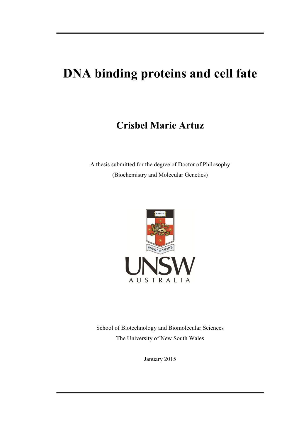 DNA Binding Proteins and Cell Fate