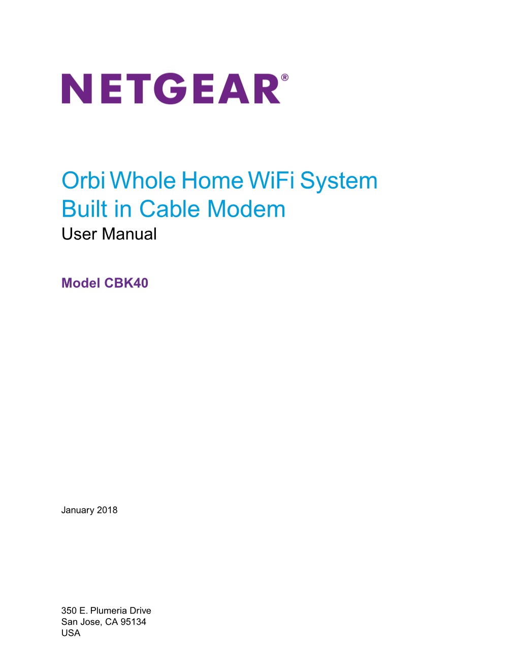 Orbi Whole Home Wifi System Built in Cable Modem User Manual