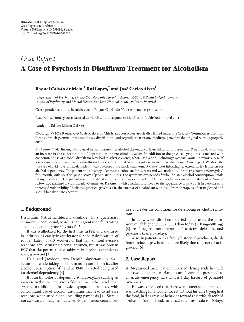 A Case of Psychosis in Disulfiram Treatment for Alcoholism