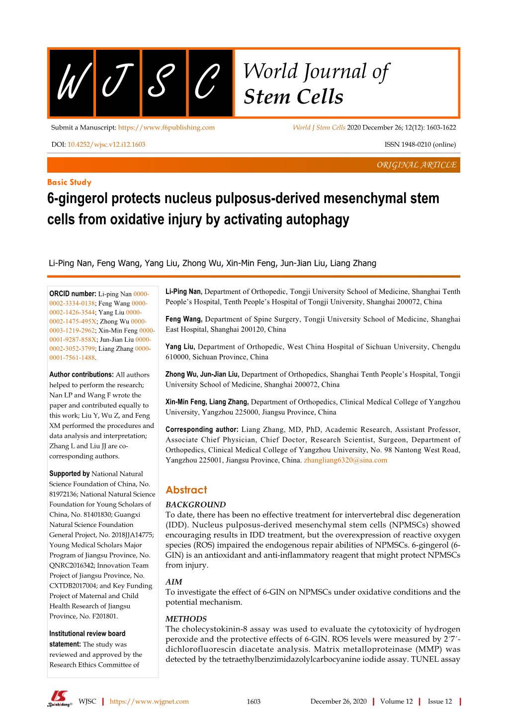 6-Gingerol Protects Nucleus Pulposus-Derived Mesenchymal Stem Cells from Oxidative Injury by Activating Autophagy