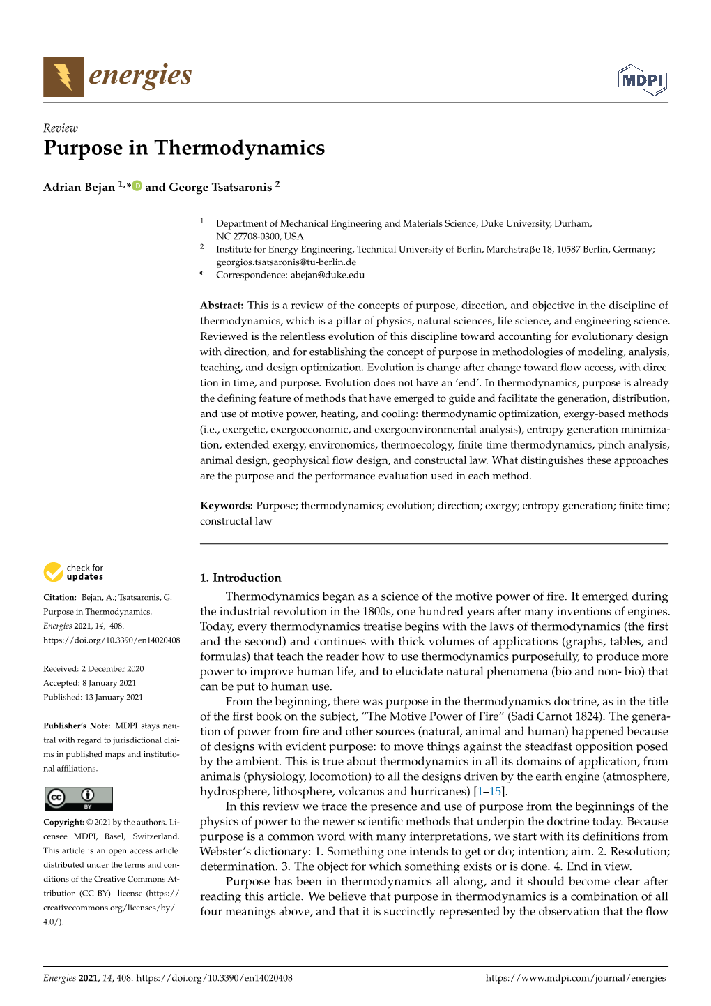 Purpose in Thermodynamics