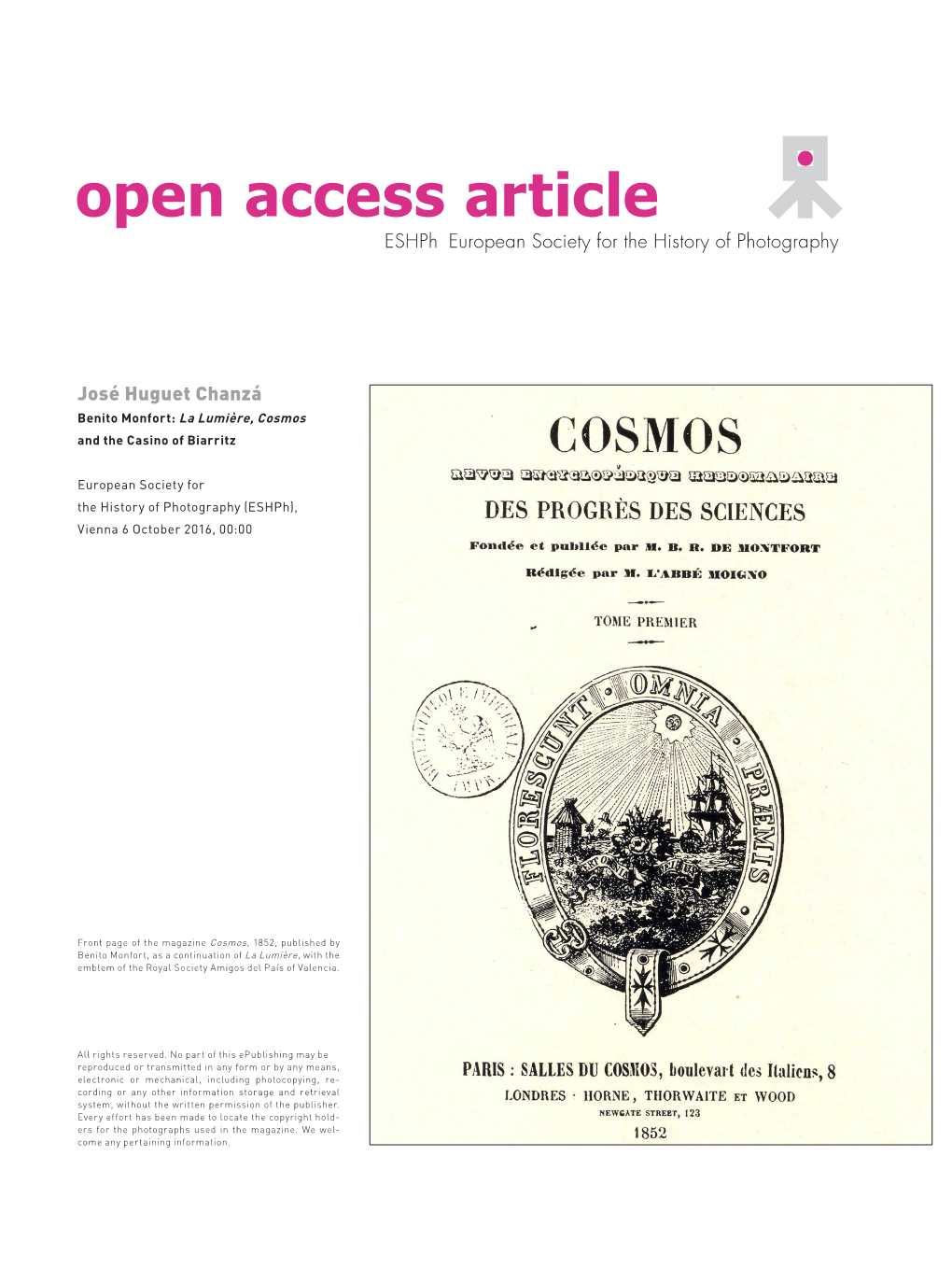 Open Access Article Eshph European Society for the History of Photography