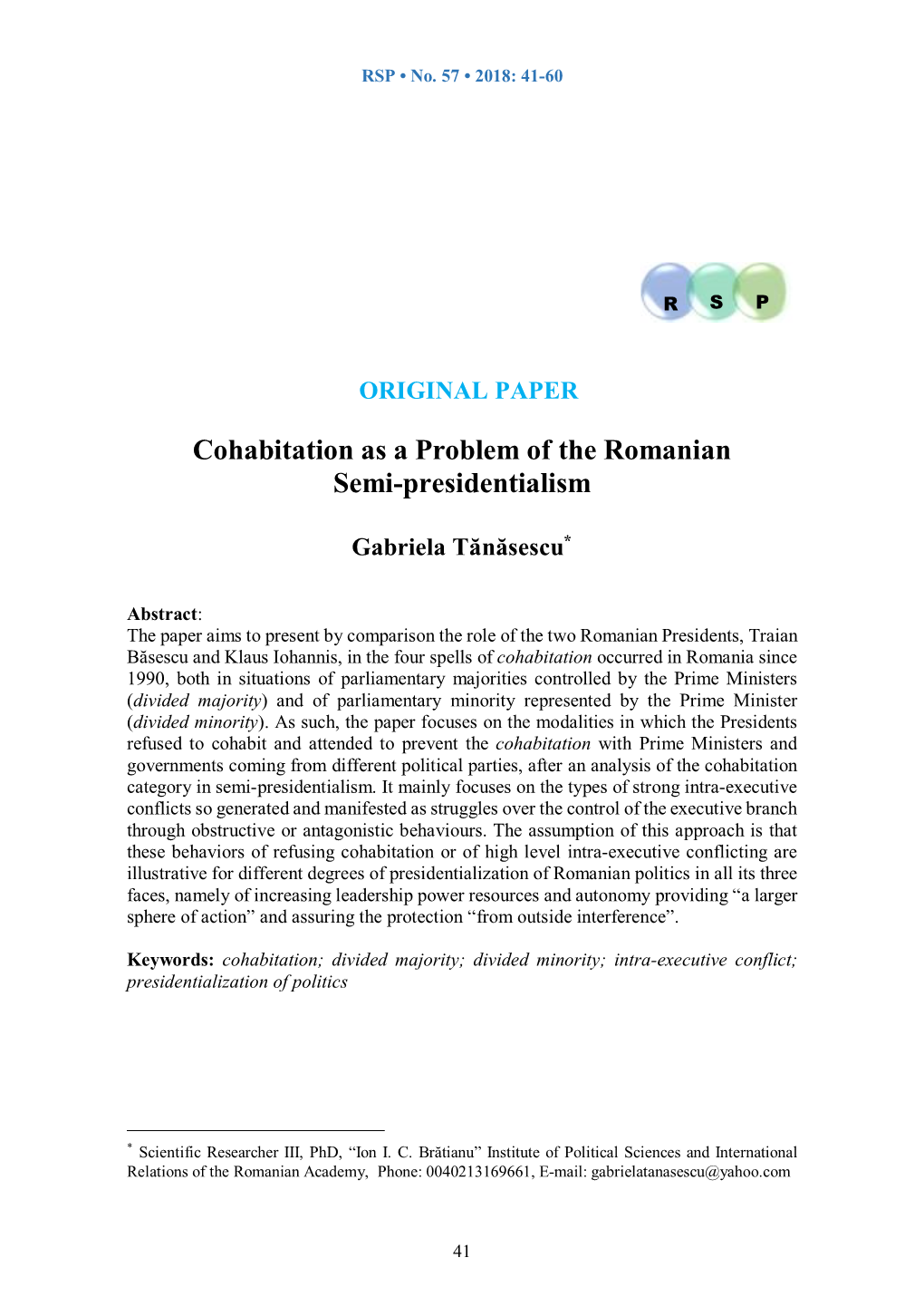 Cohabitation As a Problem of the Romanian Semi-Presidentialism