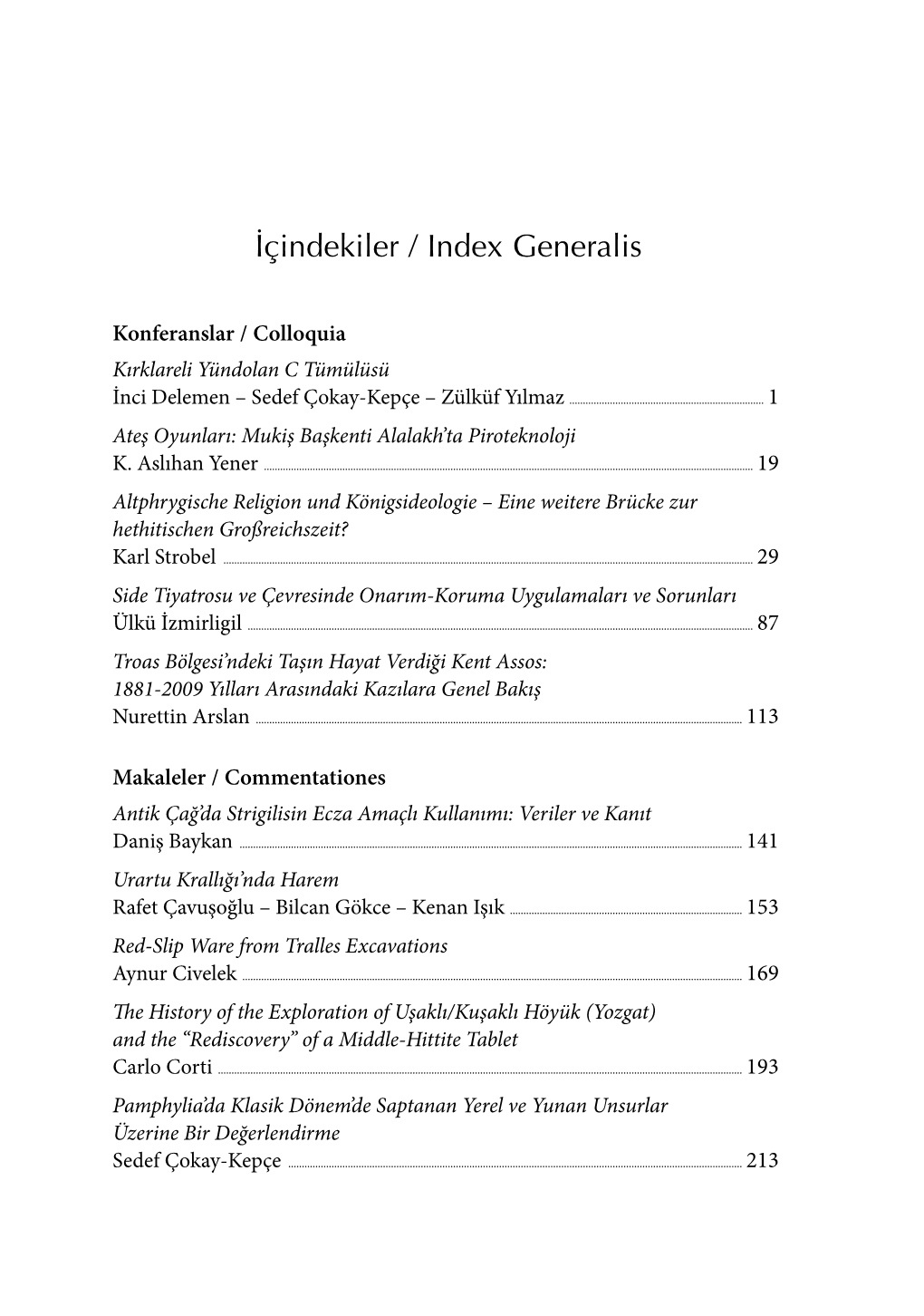 İçindekiler / Index Generalis