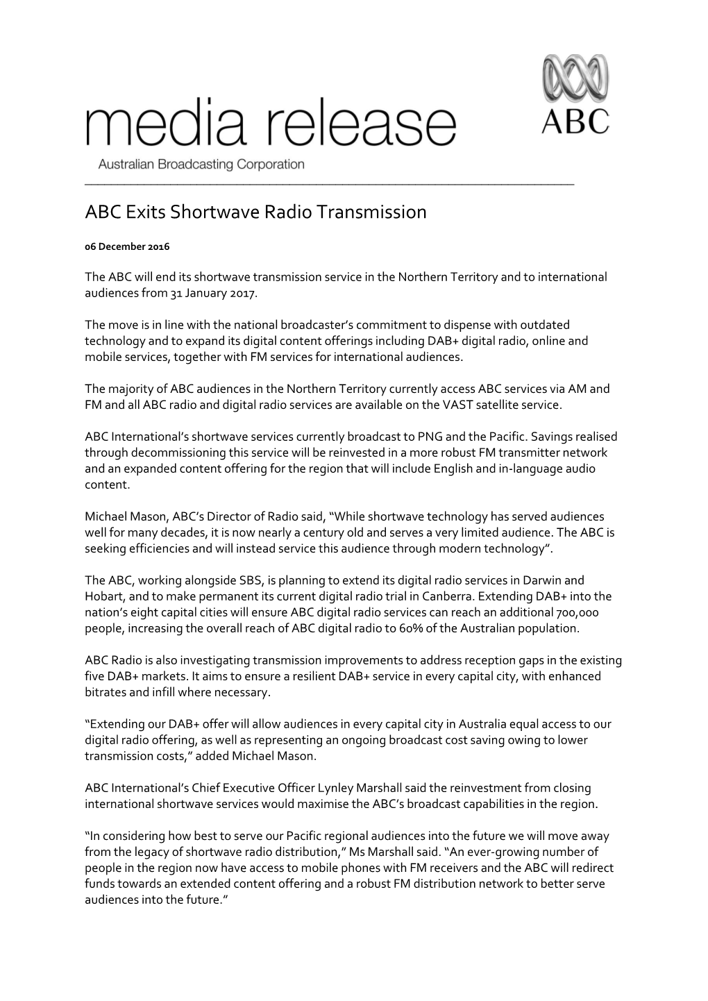 ABC Exits Shortwave Radio Transmission