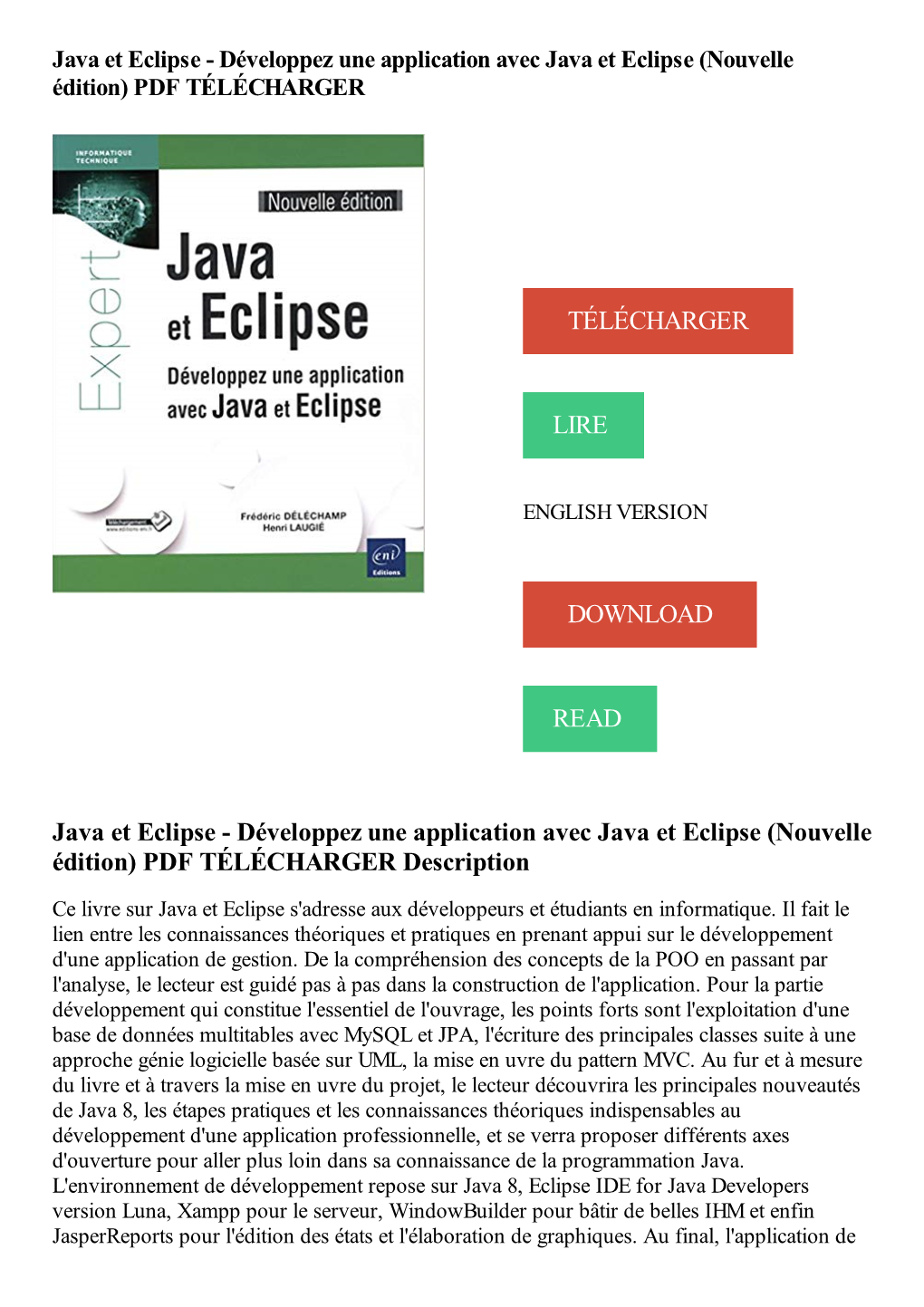 Java Et Eclipse - Développez Une Application Avec Java Et Eclipse (Nouvelle Édition) PDF TÉLÉCHARGER