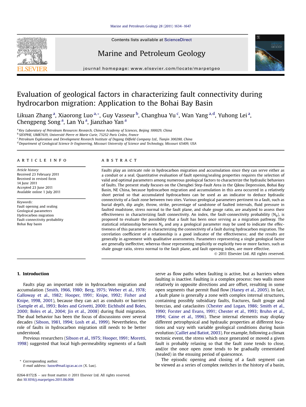 Evaluation of Geological Factors in Characterizing Fault Connectivity During Hydrocarbon Migration: Application to the Bohai Bay Basin