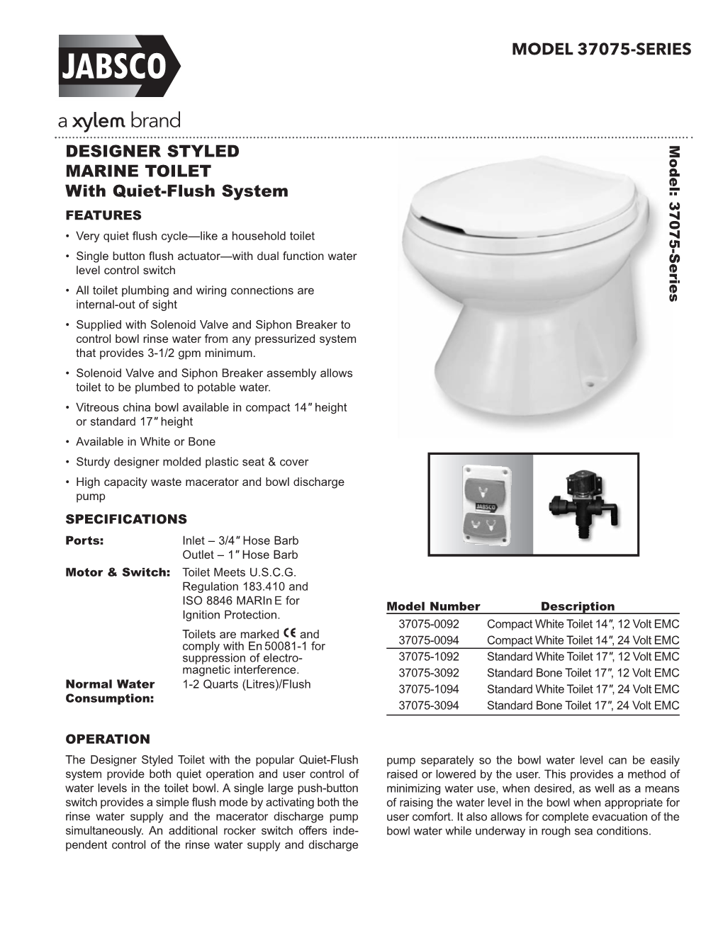 DESIGNER STYLED MARINE TOILET with Quiet-Flush System