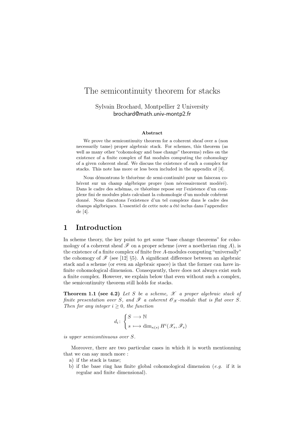 The Semicontinuity Theorem for Stacks