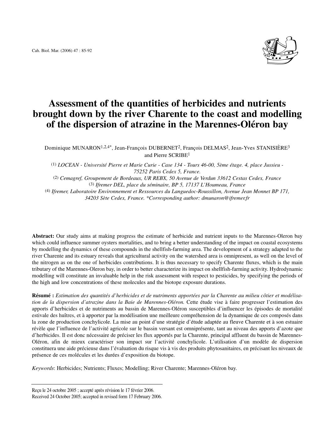 Assessment of the Quantities of Herbicides and Nutrients Brought