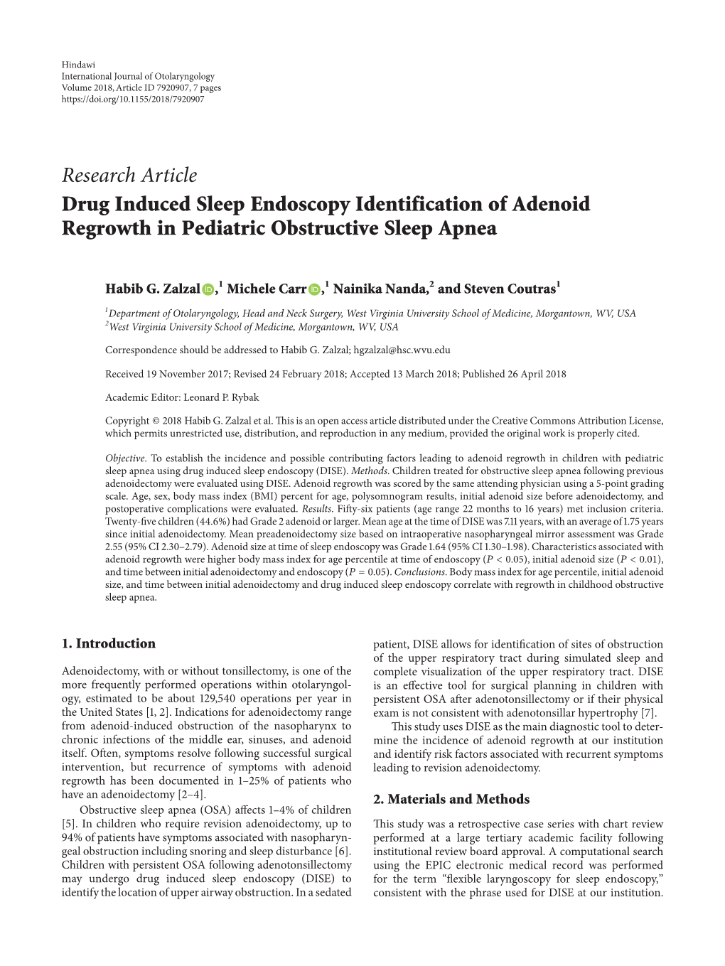 Research Article Drug Induced Sleep Endoscopy Identification of Adenoid Regrowth in Pediatric Obstructive Sleep Apnea