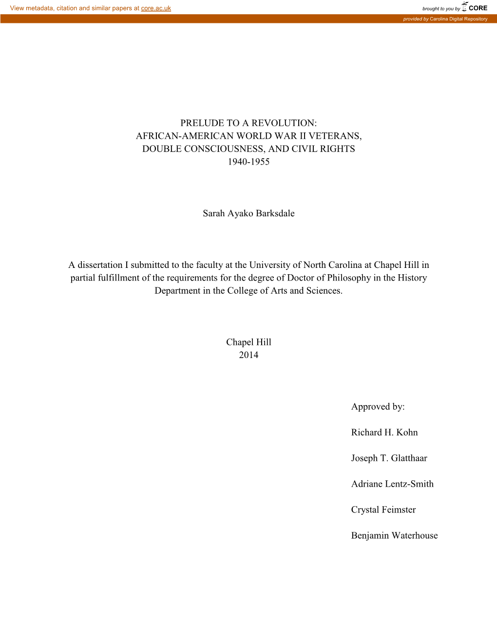 African-American World War Ii Veterans, Double Consciousness, and Civil Rights 1940-1955