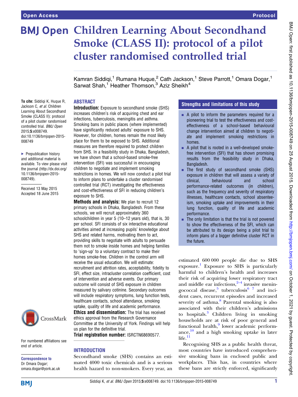 Protocol of a Pilot Cluster Randomised Controlled Trial