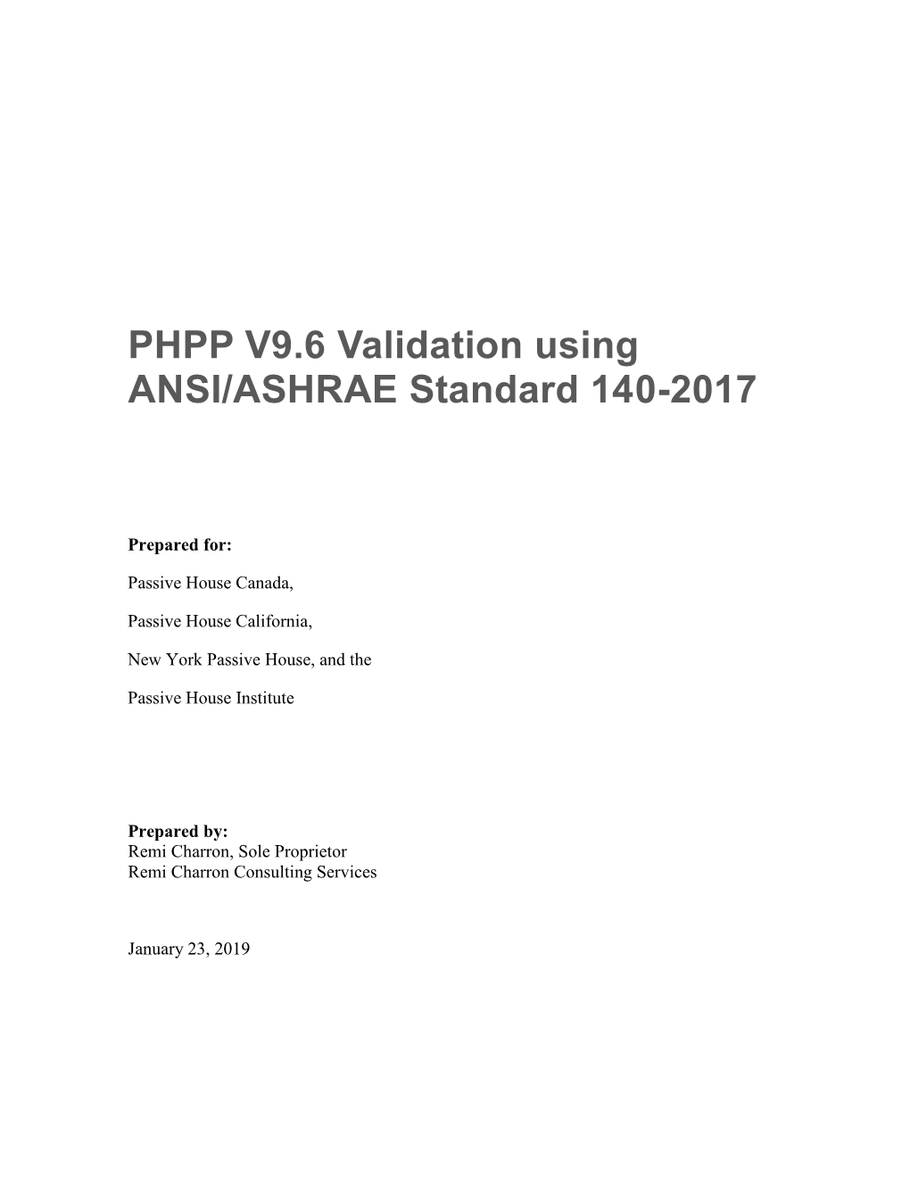 PHPP V9.6 Validation Using ANSI/ASHRAE Standard 140-2017