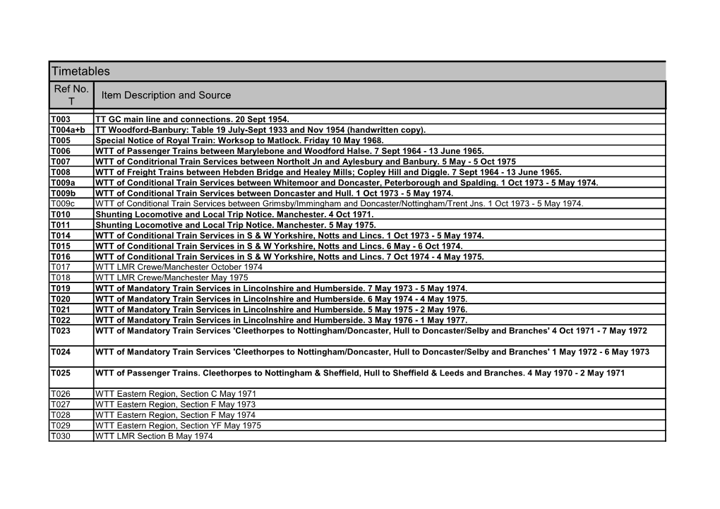 Timetables Ref No