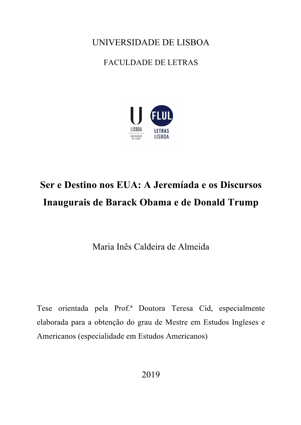 A Jeremíada E Os Discursos Inaugurais De Barack Obama E De Donald Trump