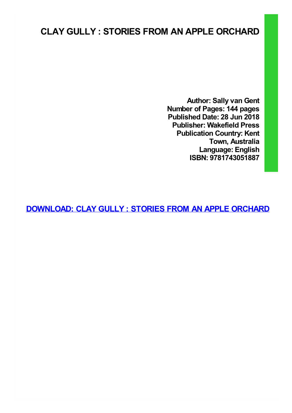 {PDF} Clay Gully : Stories from an Apple Orchard